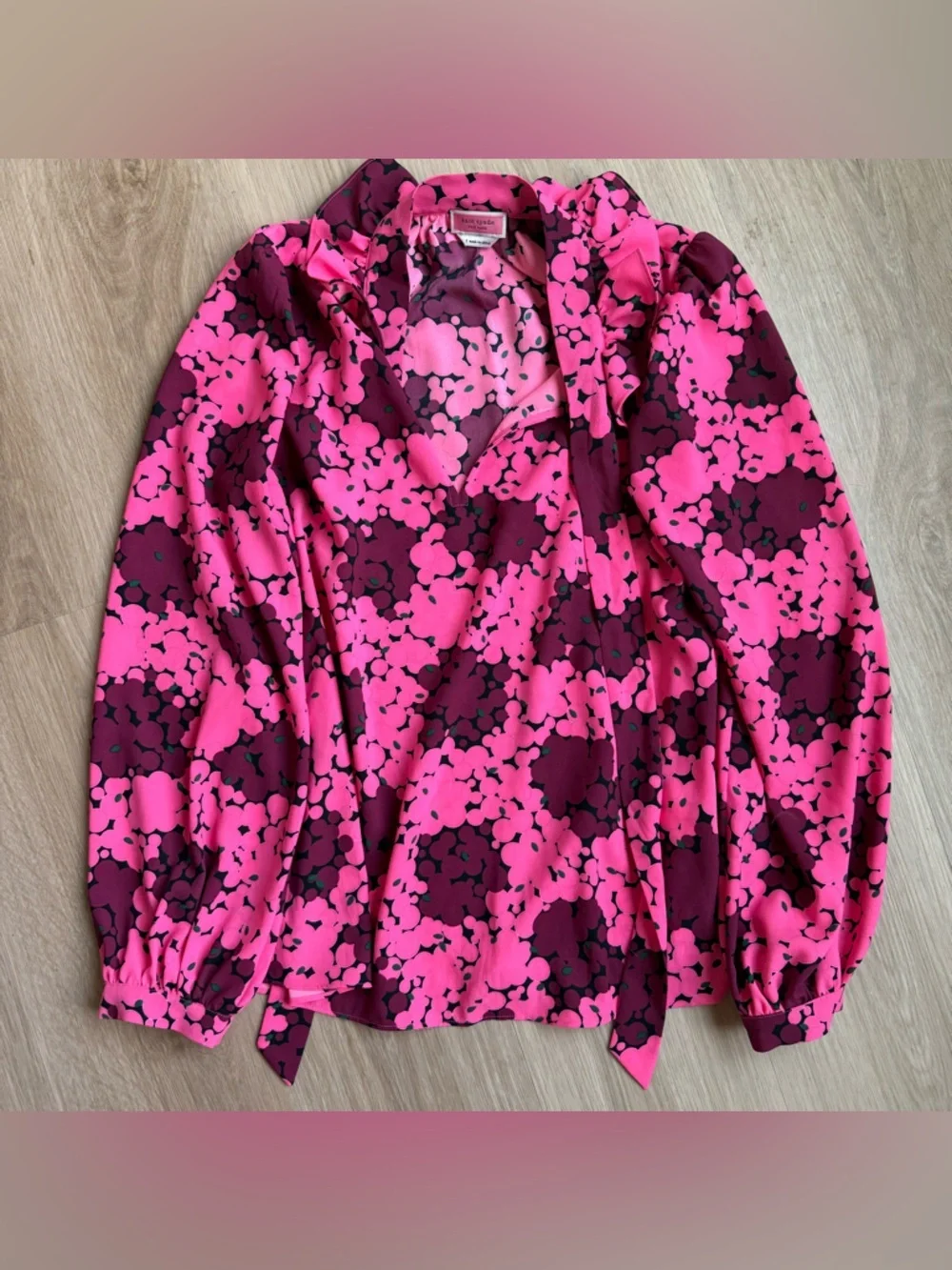 Kate Spade Bubble Print Floral Top Tie Neck Sz S